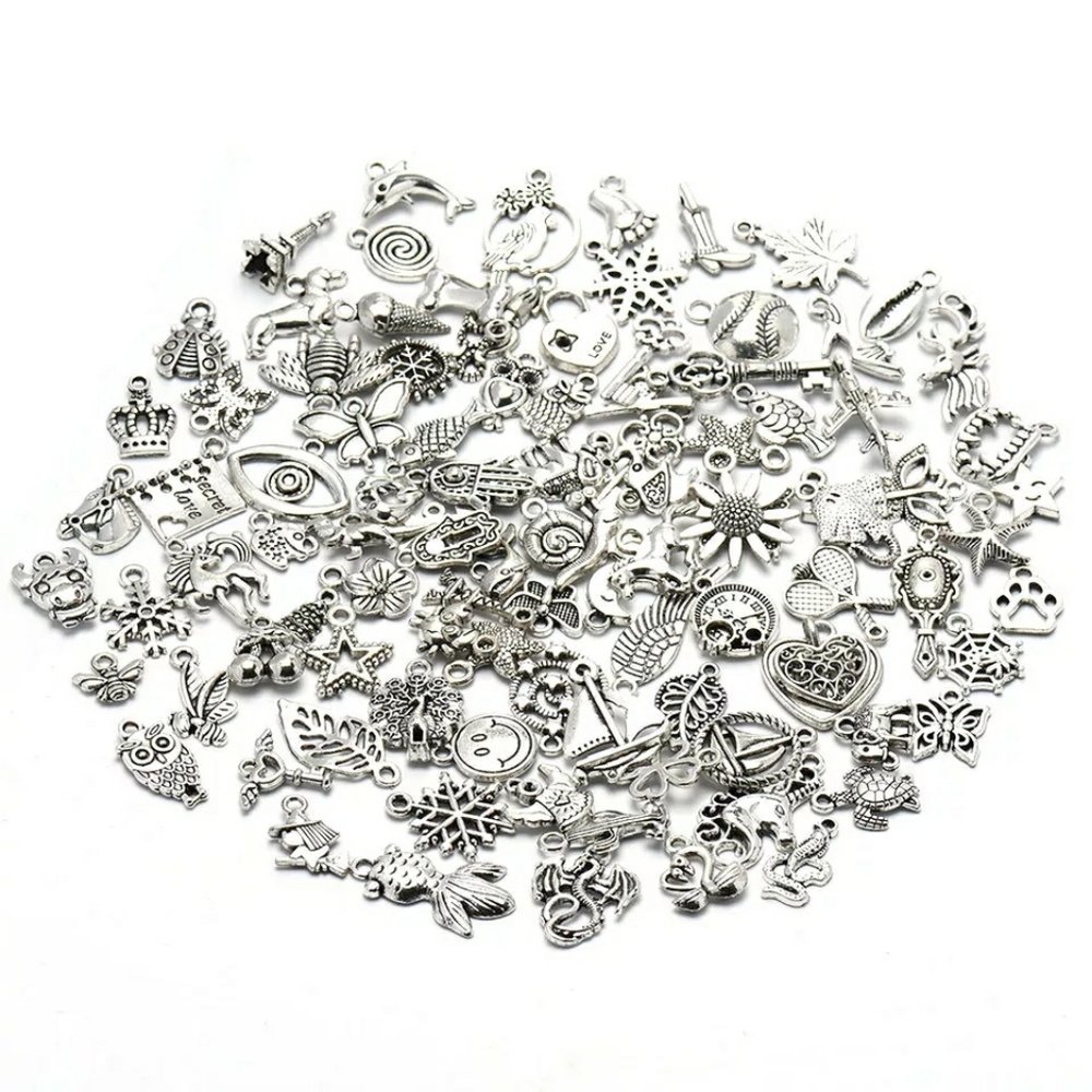 50 Tibetan Silver Charms Jewelry Making Assorted